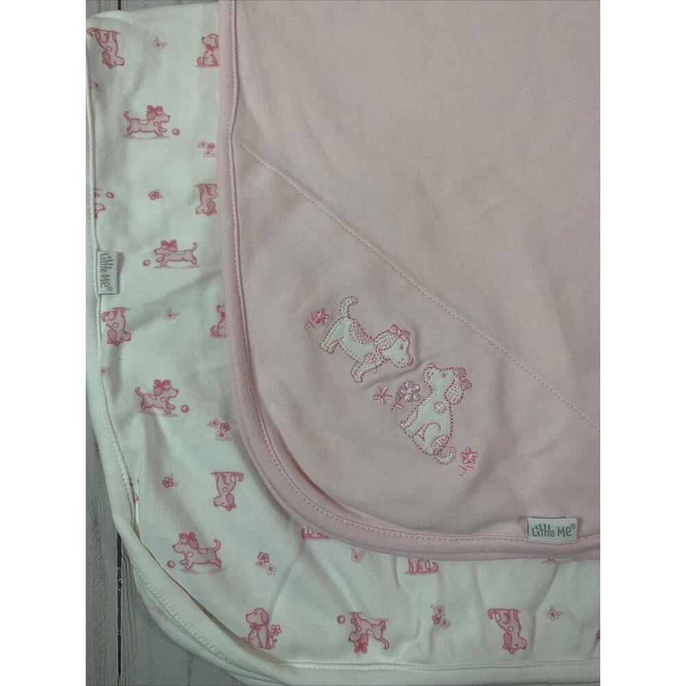 Little Me Baby Girls Pink White Puppy Dog‎ Receiving Blankets 2 Pack Cotton 1622